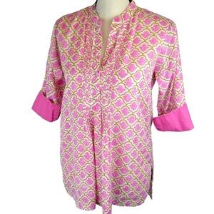Roberta Roller Rabbit Cotton Lightweight Print Tunic Top, Size XS Pink Gold